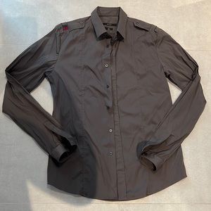 GUCCI MEN DUKE NEUTRAL BUTTON DOWN SHIRT WITH LOGO AND DETAIL ON SHOULDERS